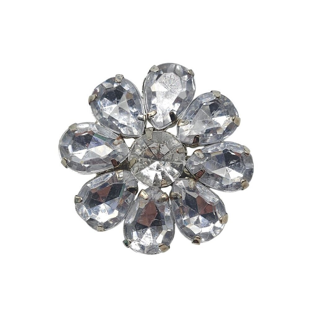 Vintage Crystal Flower Brooch Silver Rhinestone Cluster Pin